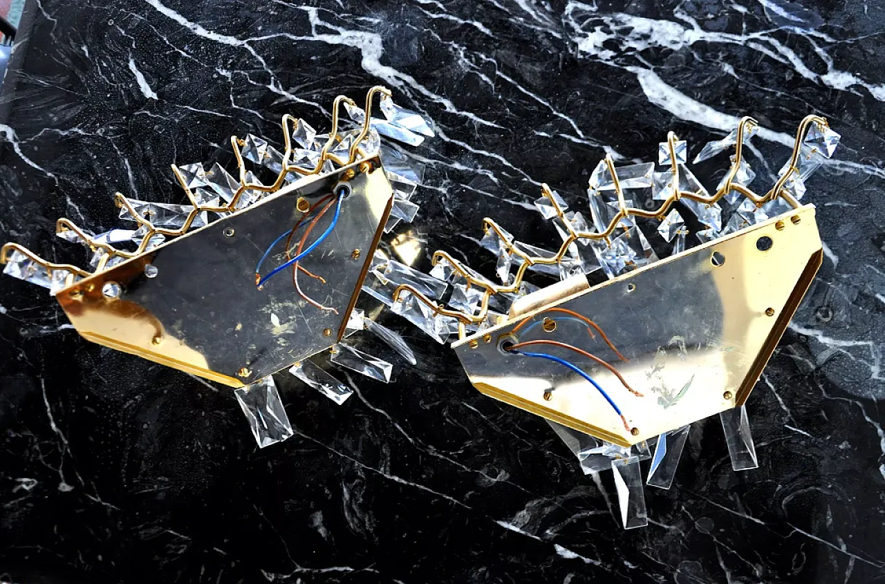 Pair of Regency wall lights with ground crystal, 1980s 8