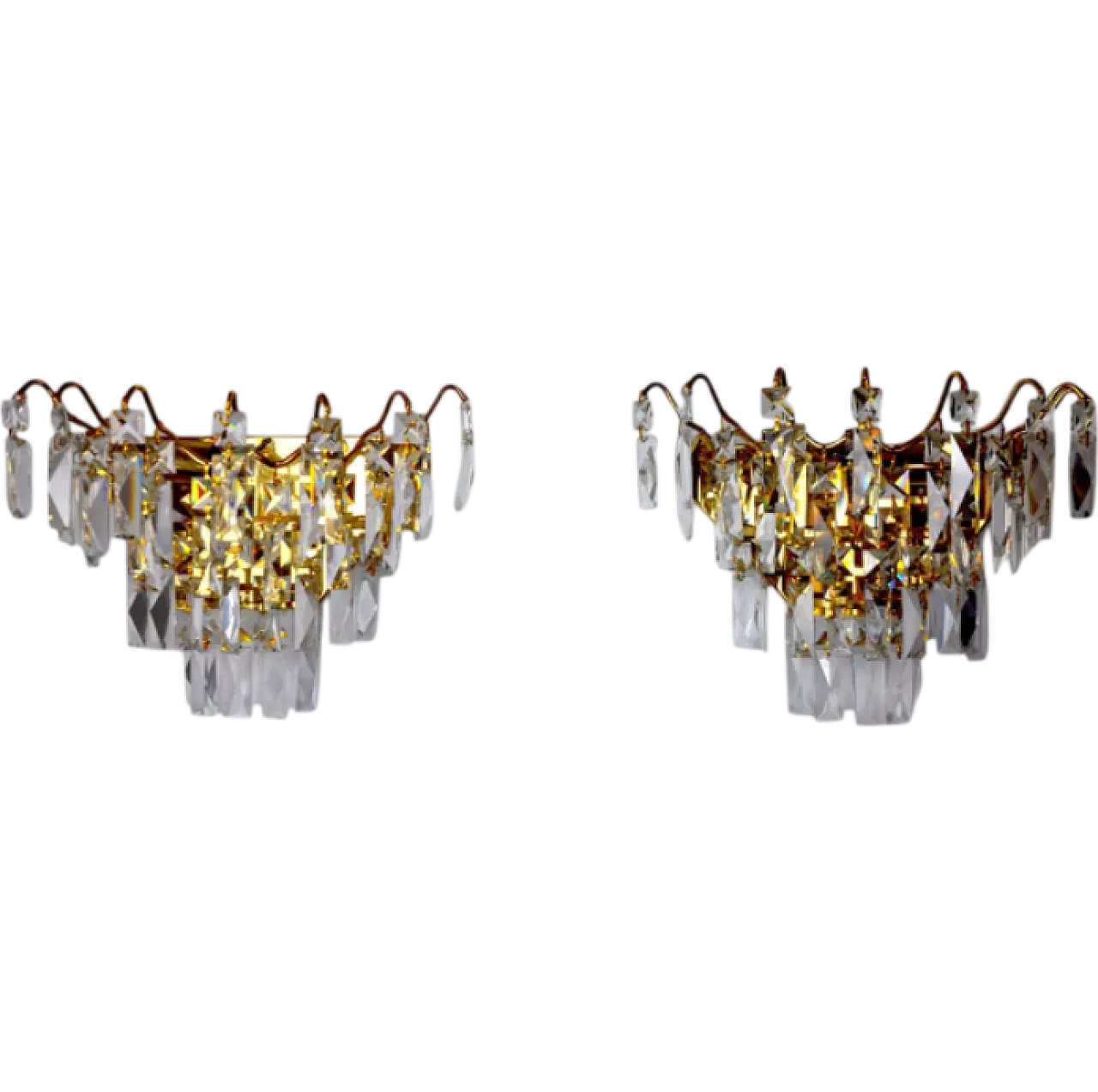 Pair of Regency wall lights with ground crystal, 1980s 9