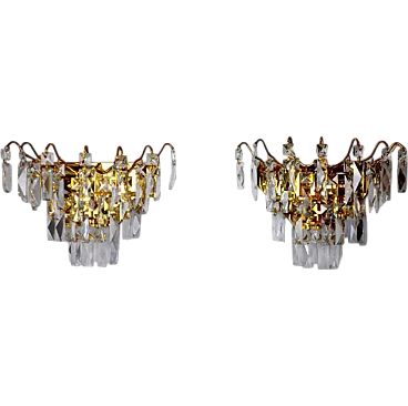 Pair of Regency wall lights with ground crystal, 1980s