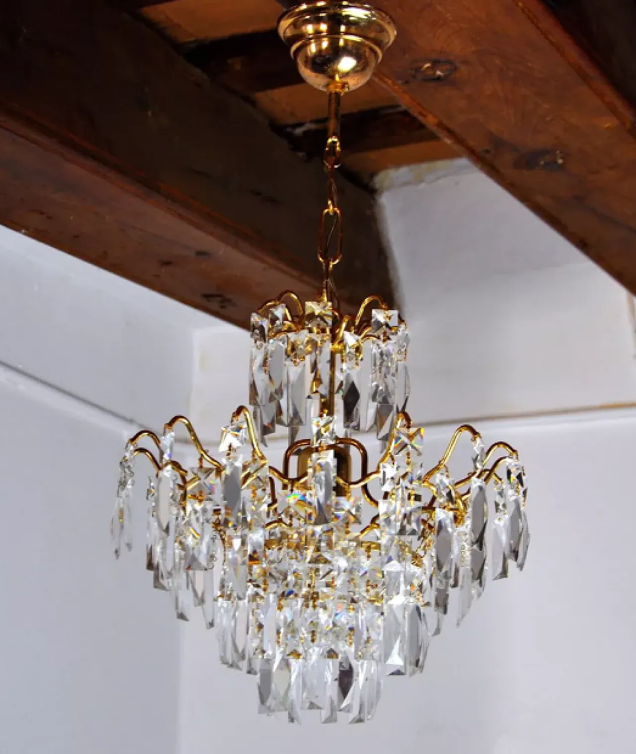 Pair of wall lights with ground crystal, 1980s 4