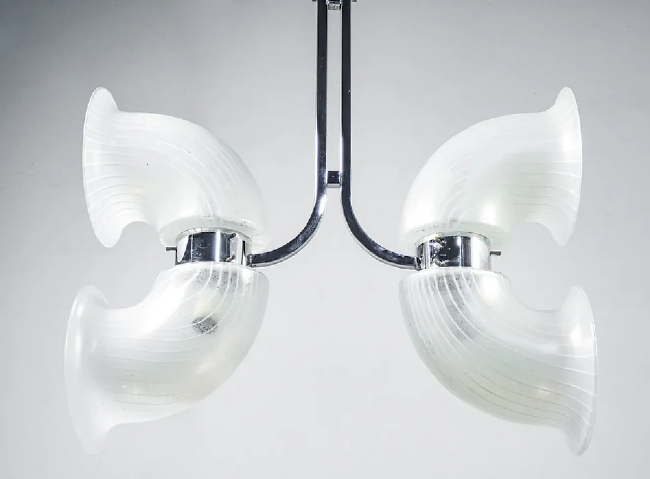 Lampadario in vetro soffiato e metallo cromato di Aldo Nason, anni '70 2