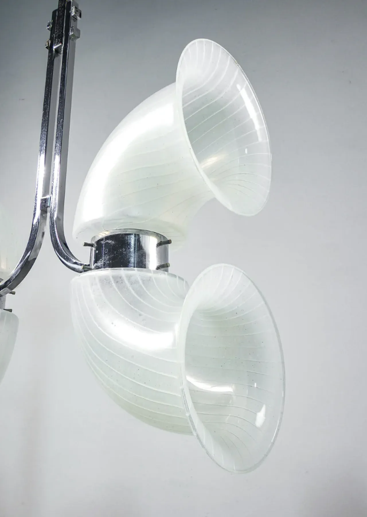 Lampadario in vetro soffiato e metallo cromato di Aldo Nason, anni '70 3