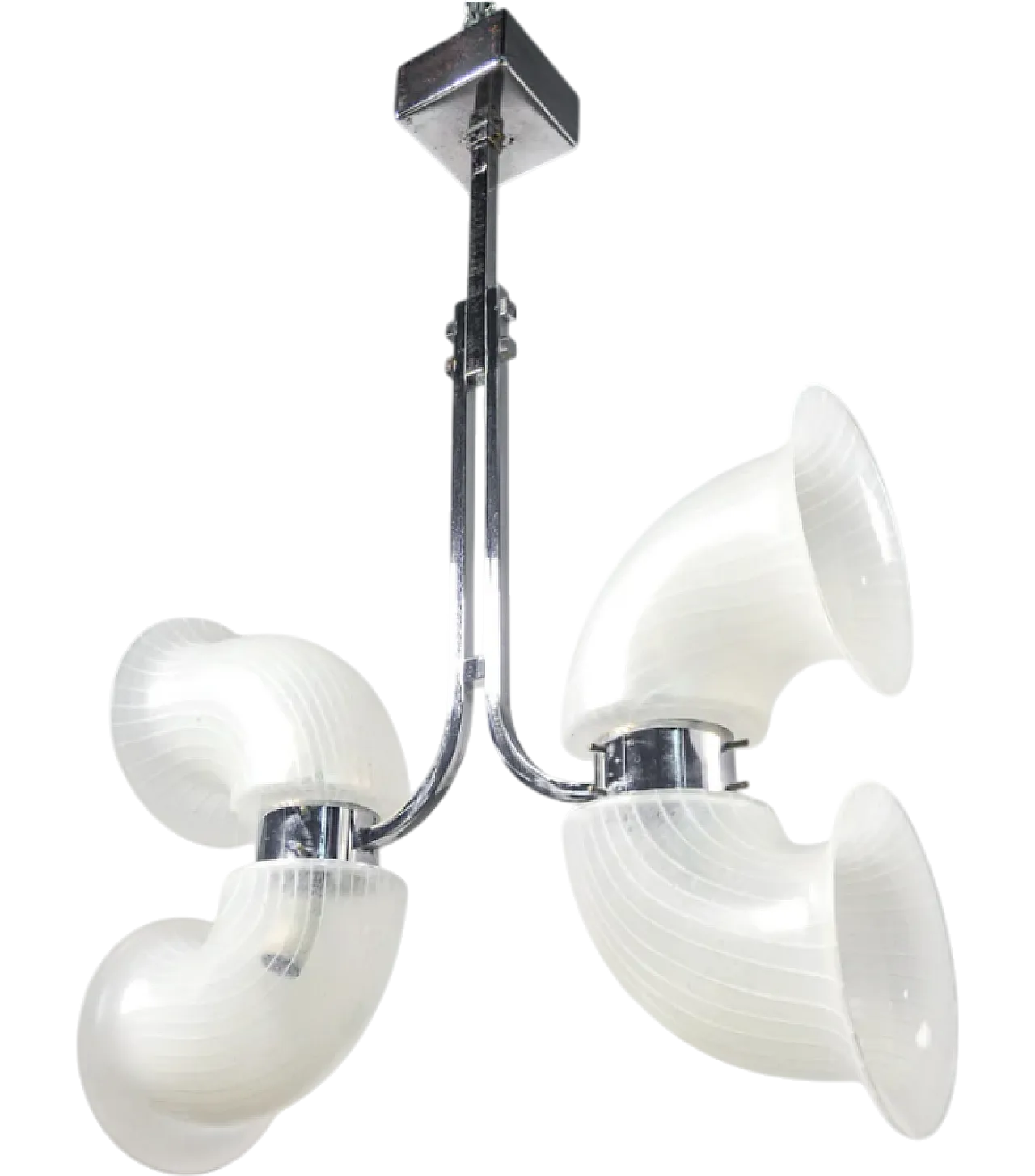 Lampadario in vetro soffiato e metallo cromato di Aldo Nason, anni '70 9