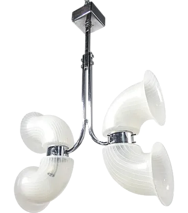 Lampadario in vetro soffiato e metallo cromato di Aldo Nason, anni '70
