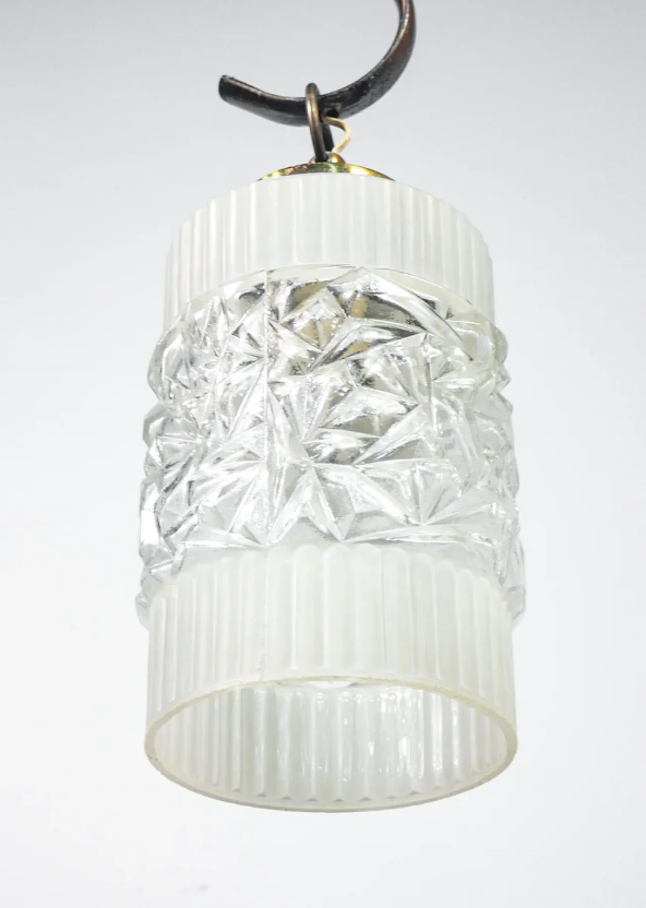 Lampadario a tre bracci in ottone e vetro, anni '40 6