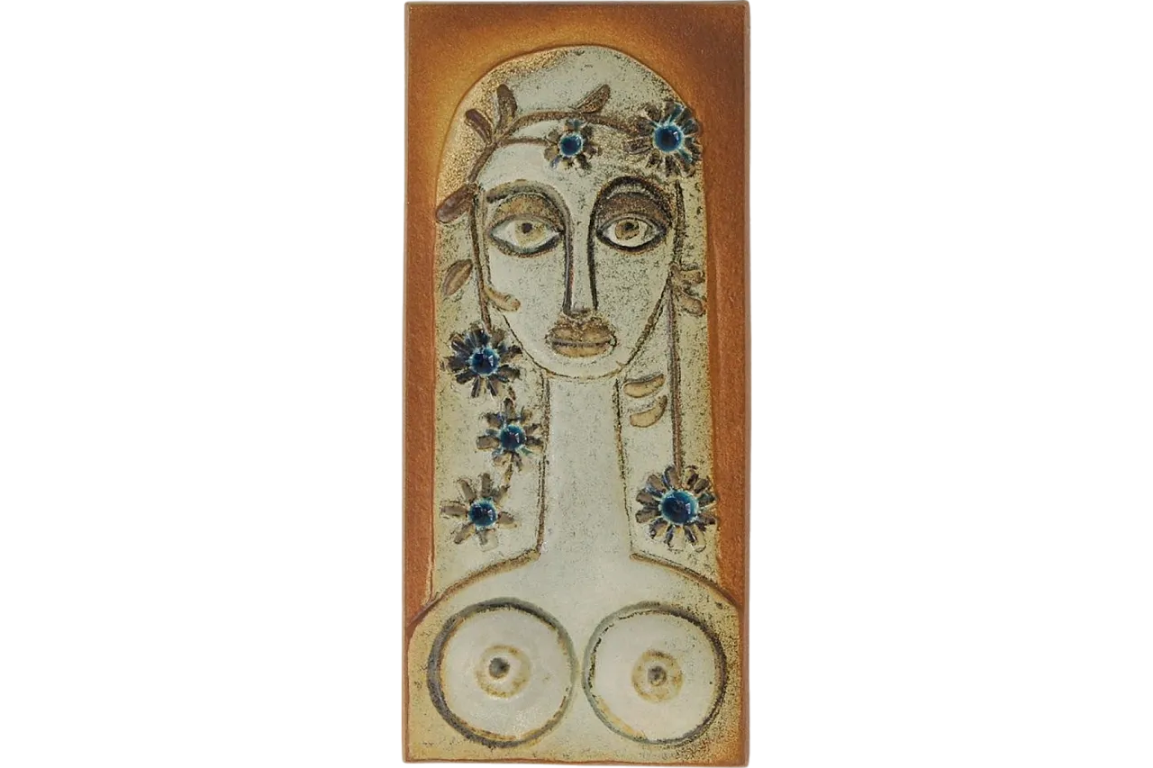 Relief Woman Plate in Ceramic by Josef Simon for Søholm Stentøj, 1960s 4