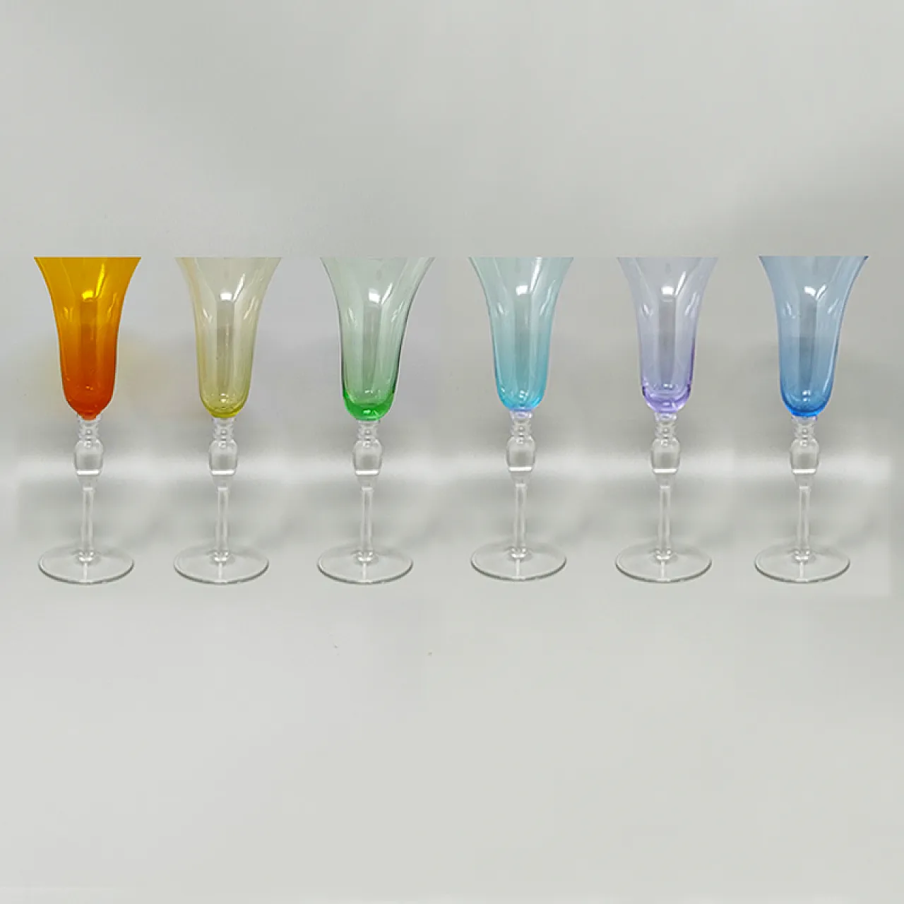 6 colored Murano glasses, 1960s 2