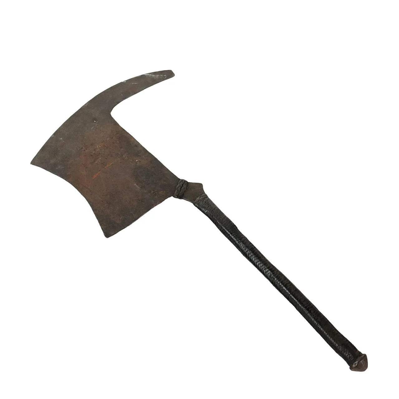 Manzhi iron and leather ceremonial dance axe, 20th century 1