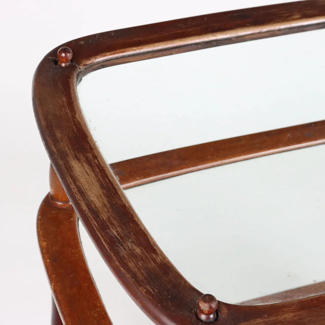 Carrello bar a tre ripiani in faggio tinto e vetro, anni '50 4