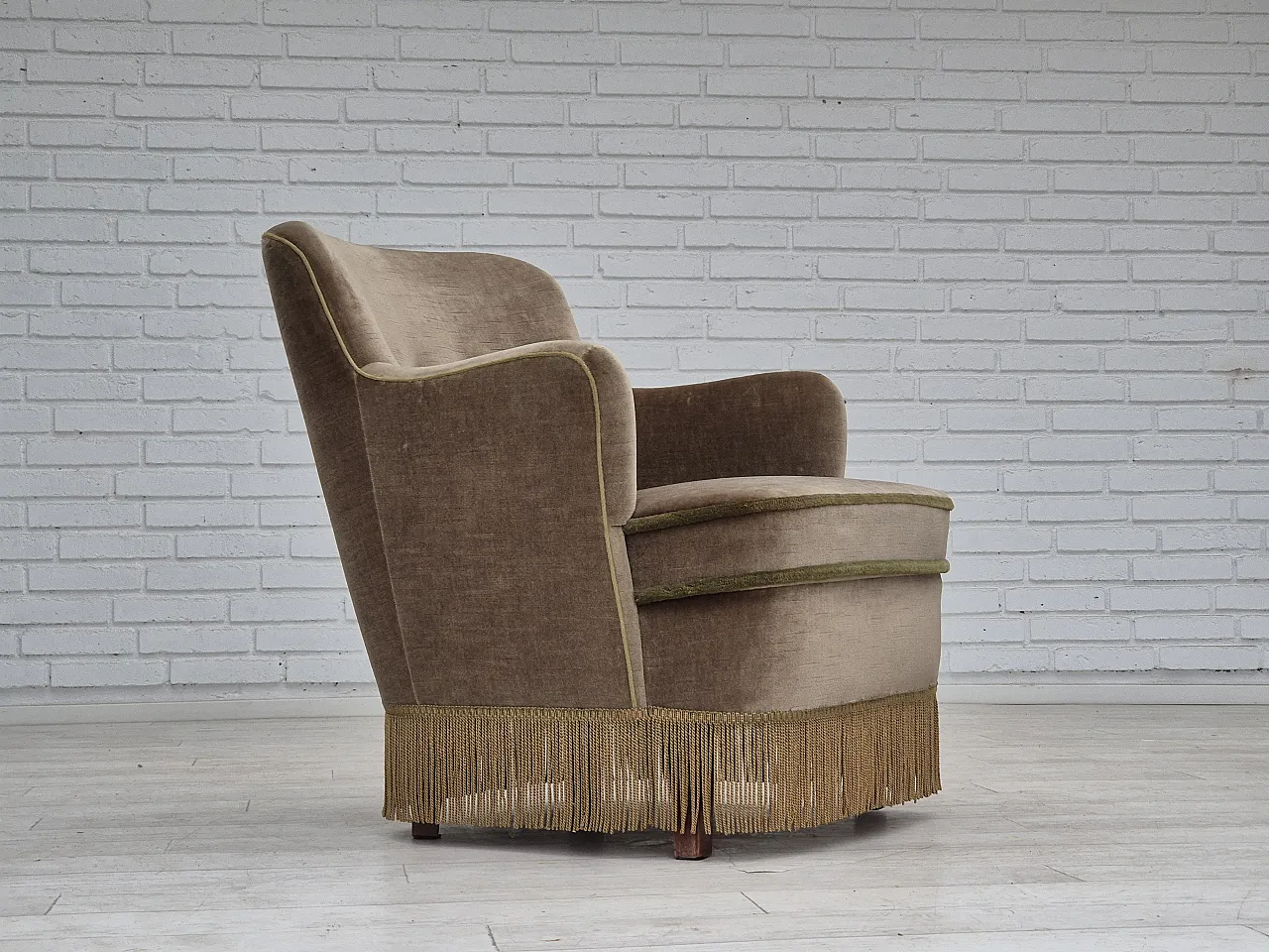 Danish lounge chair velour, 70s 1