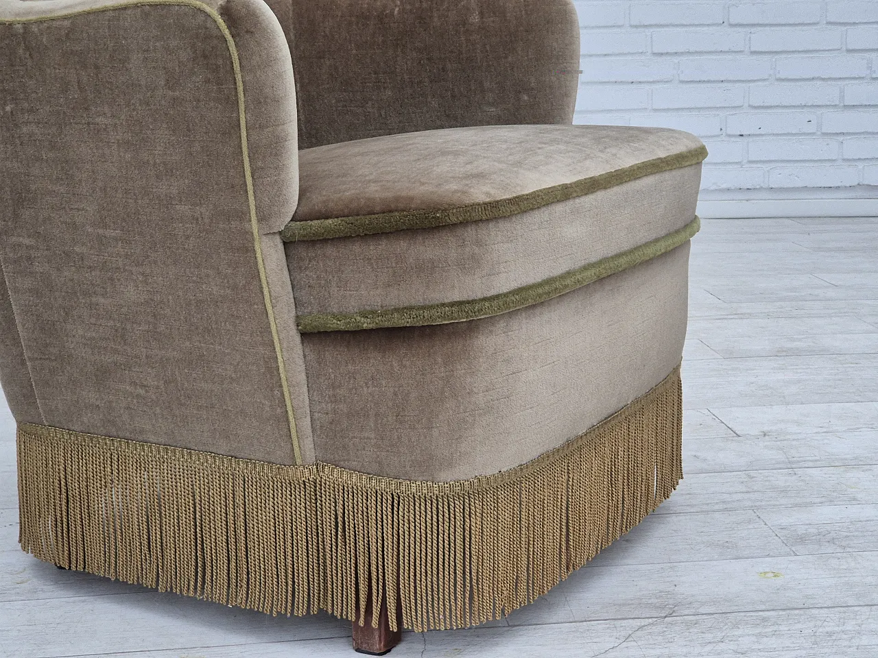 Danish lounge chair velour, 70s 2