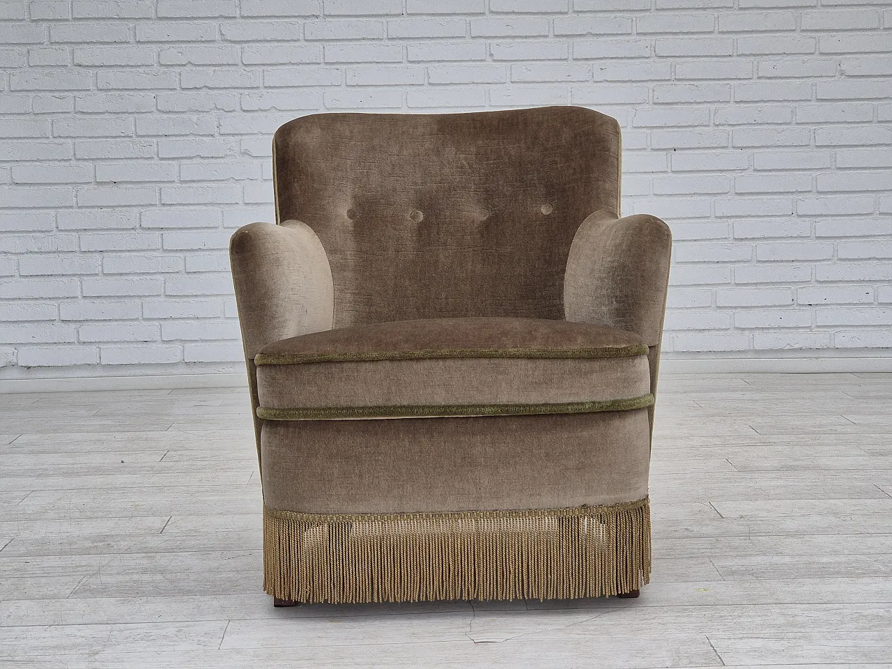 Danish lounge chair velour, 70s 6