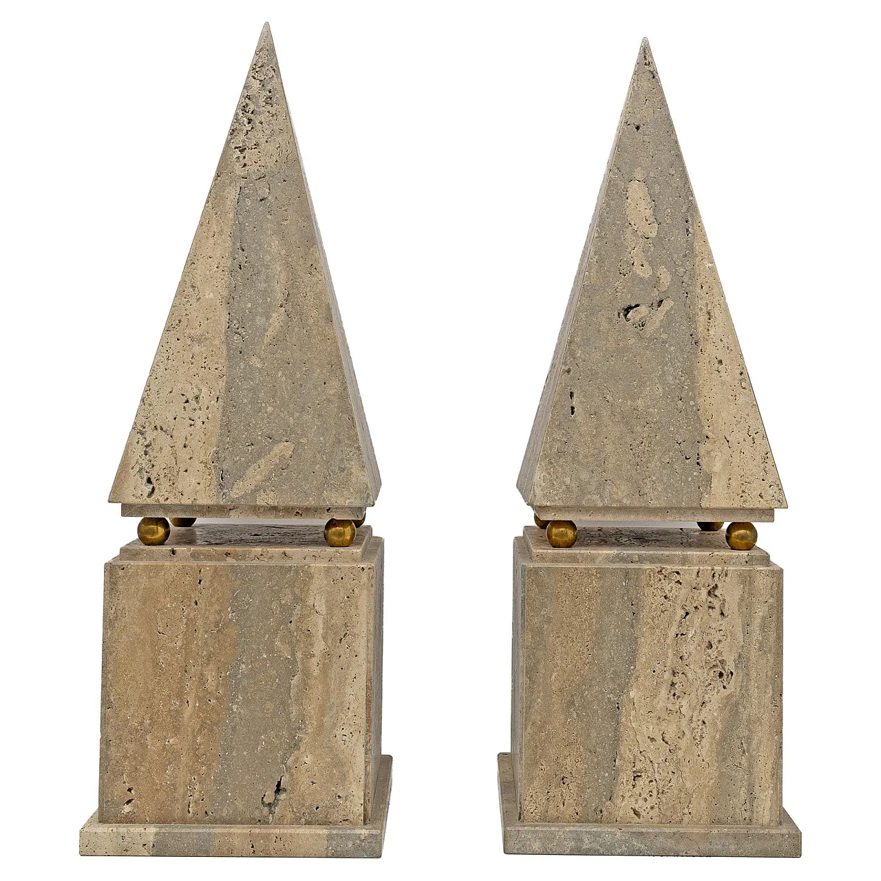 Pair of minimalist Roman travertine obelisk, 1970s 1