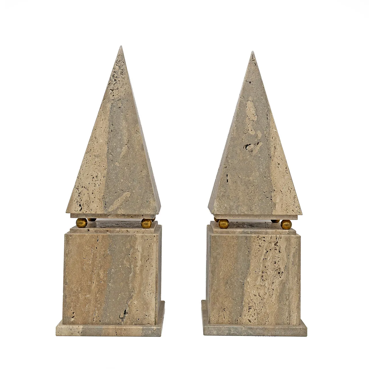 Pair of minimalist Roman travertine obelisk, 1970s 2