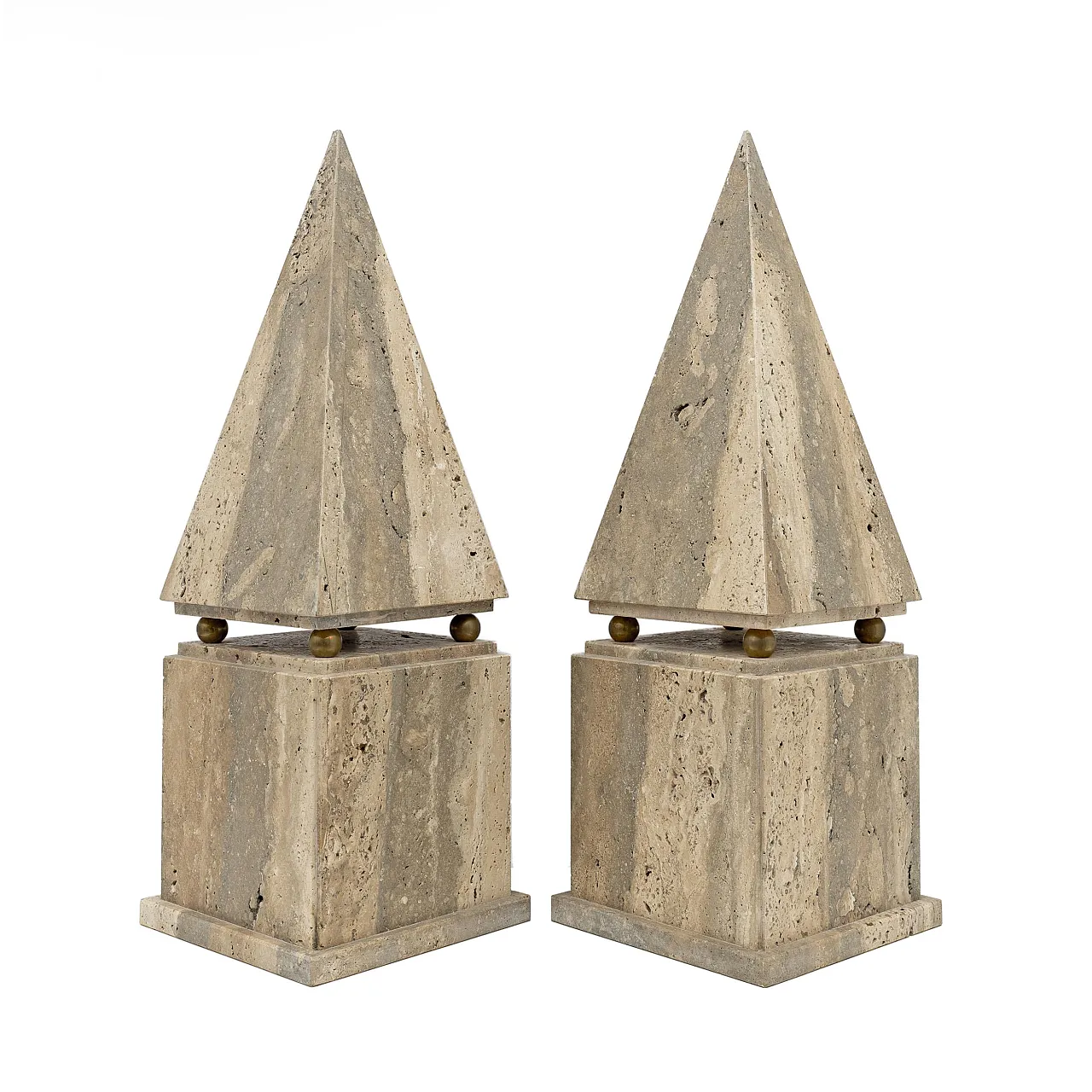 Pair of minimalist Roman travertine obelisk, 1970s 3