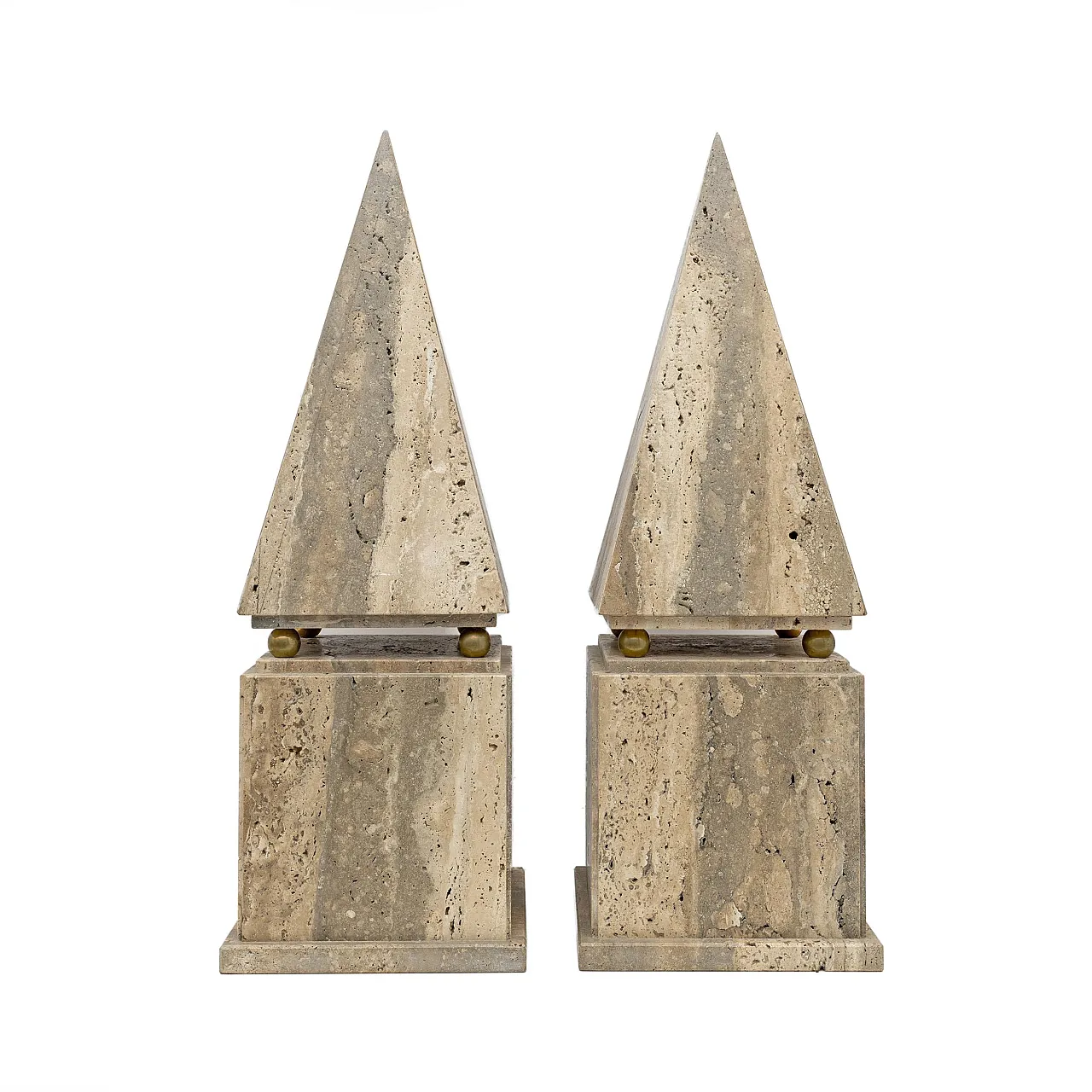 Pair of minimalist Roman travertine obelisk, 1970s 4