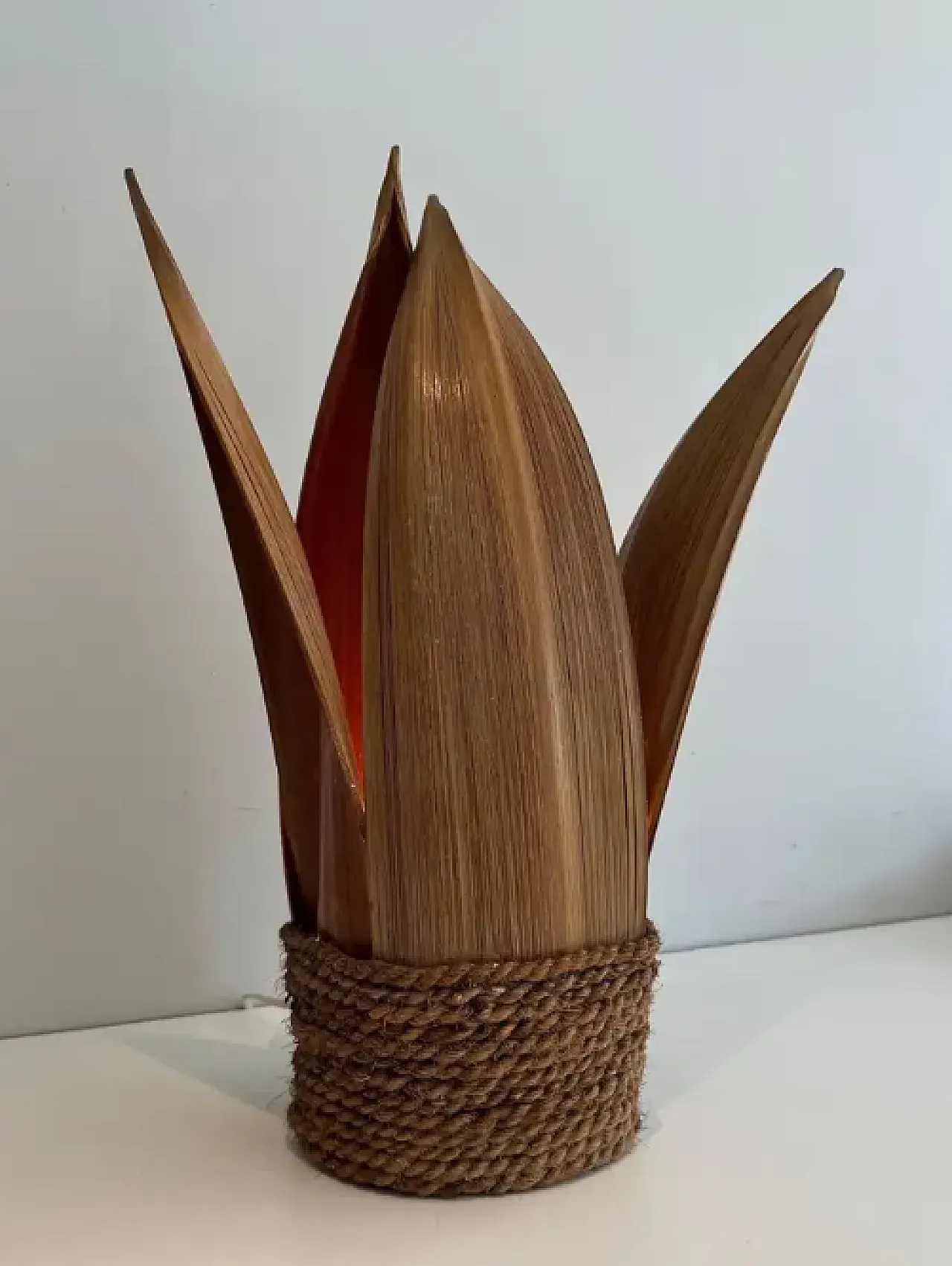Lampada da tavolo decorativa con palma e corda, anni '70 4