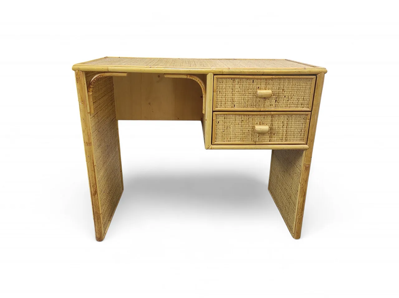 Scrivania in vimini di bambù anni '70 1