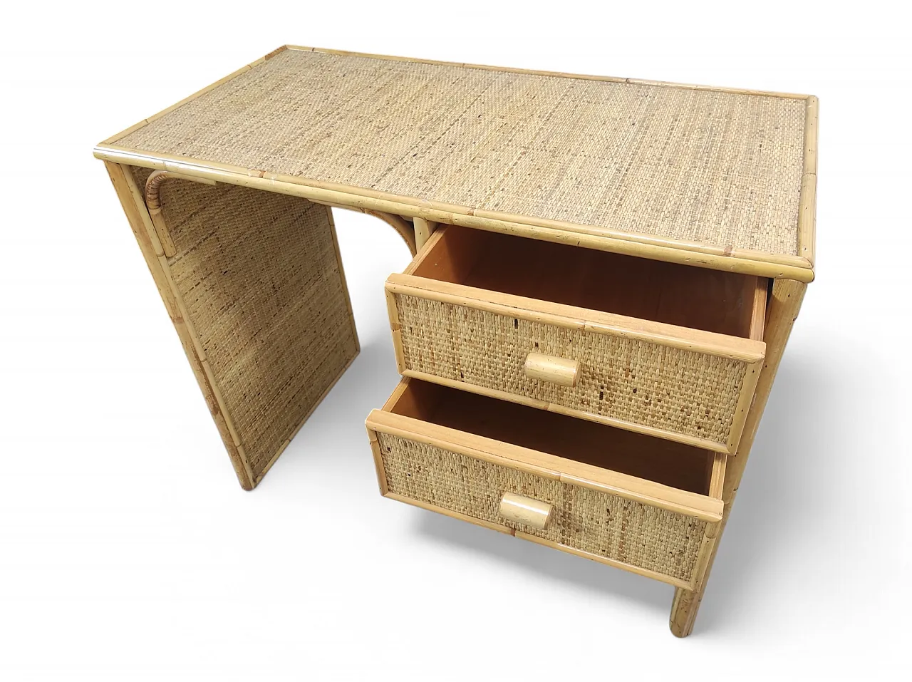 Scrivania in vimini di bambù anni '70 3