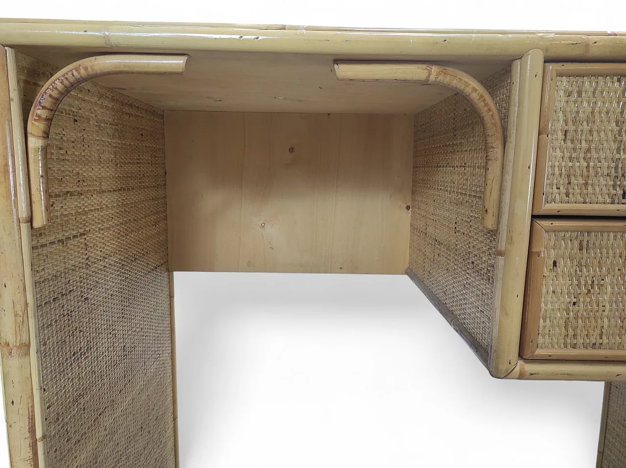 Scrivania in vimini di bambù anni '70 6