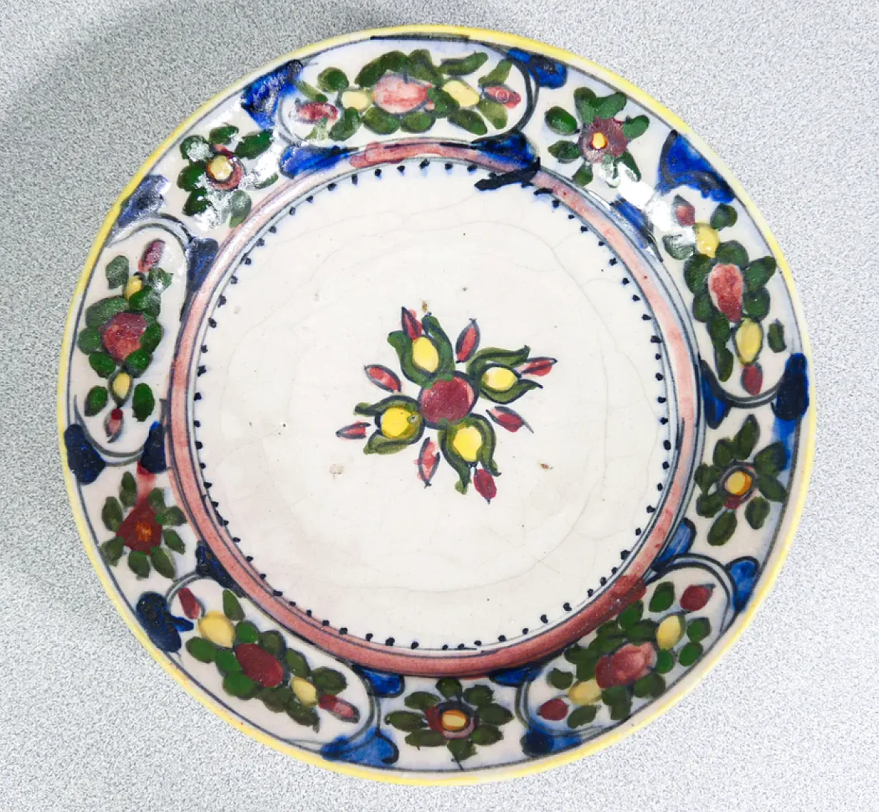 5 Piatti in maiolica dipinta a mano e smaltata, '800 7