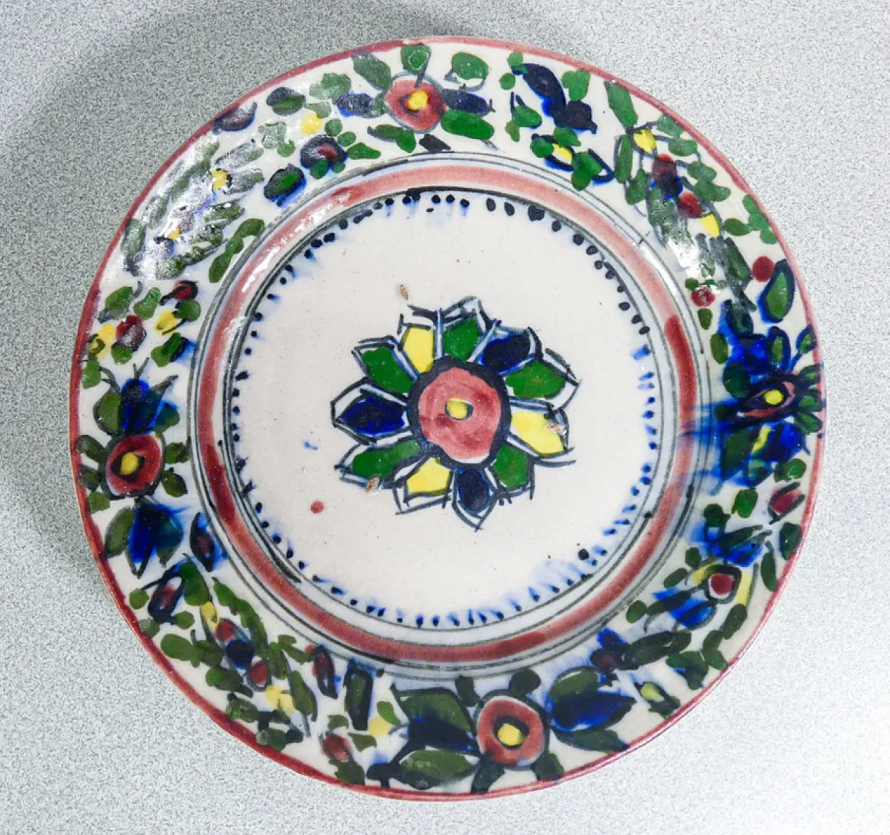5 Piatti in maiolica dipinta a mano e smaltata, '800 10