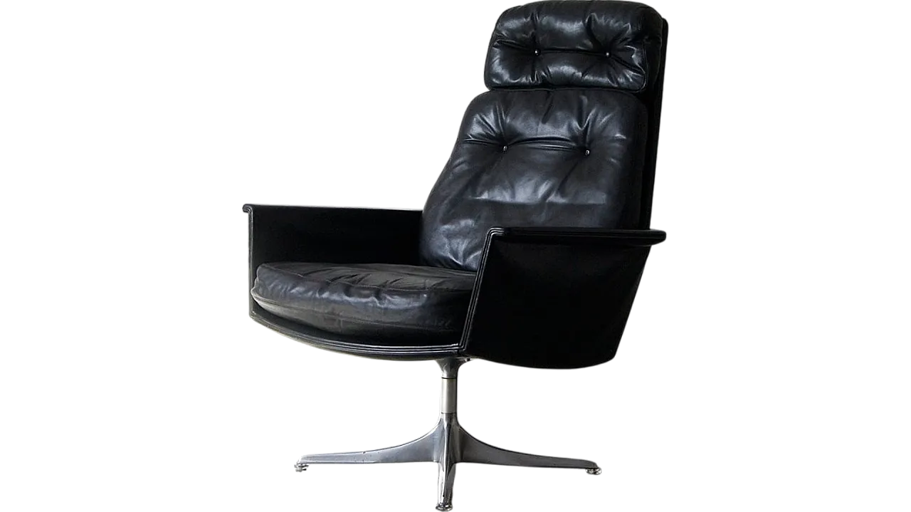 Sedia girevole in pelle nera di Horst Brüning per Cor, anni '60 7