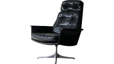 Sedia girevole in pelle nera di Horst Brüning per Cor, anni '60