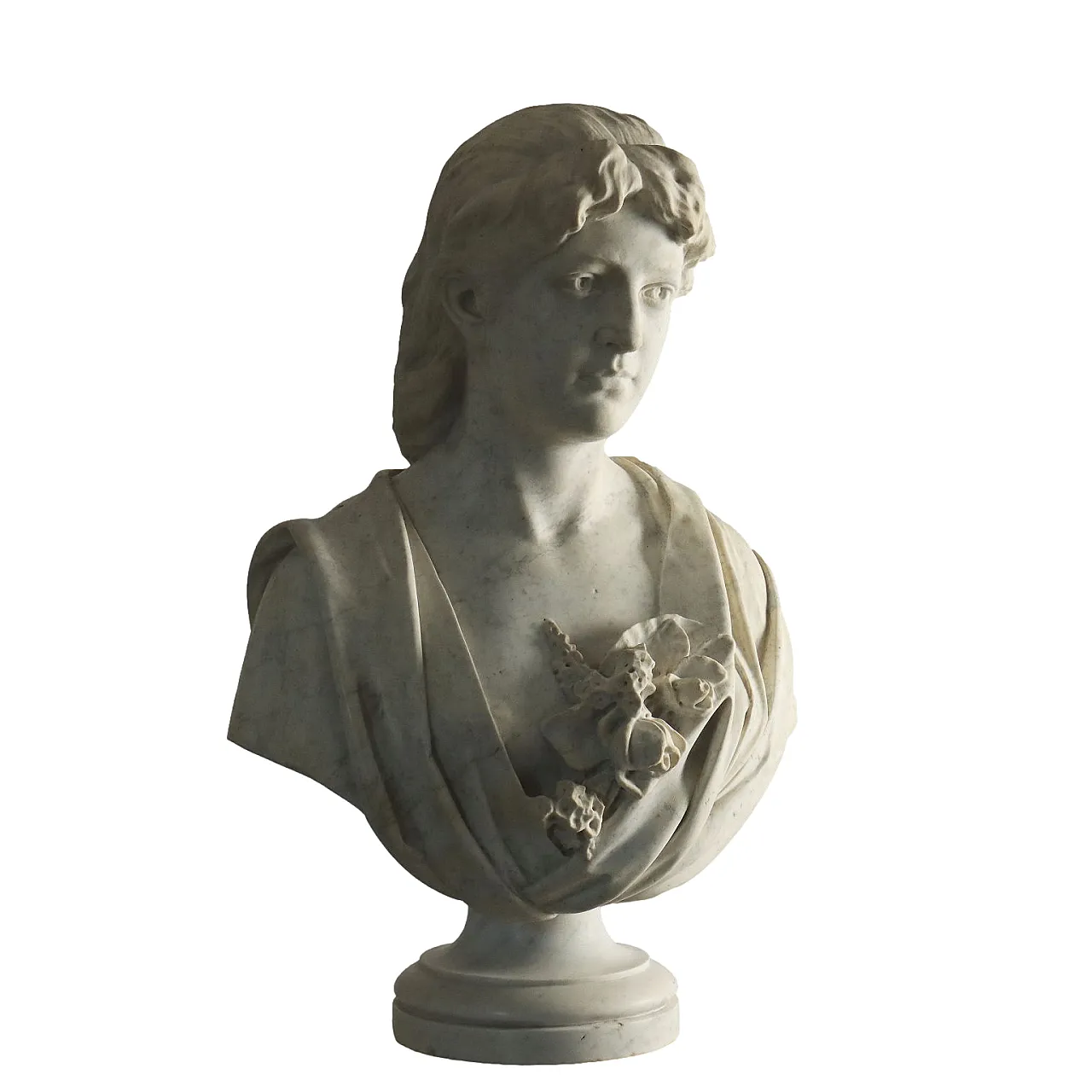 Busto femminile e colonna Liberty in marmo bianco, fine '800 1