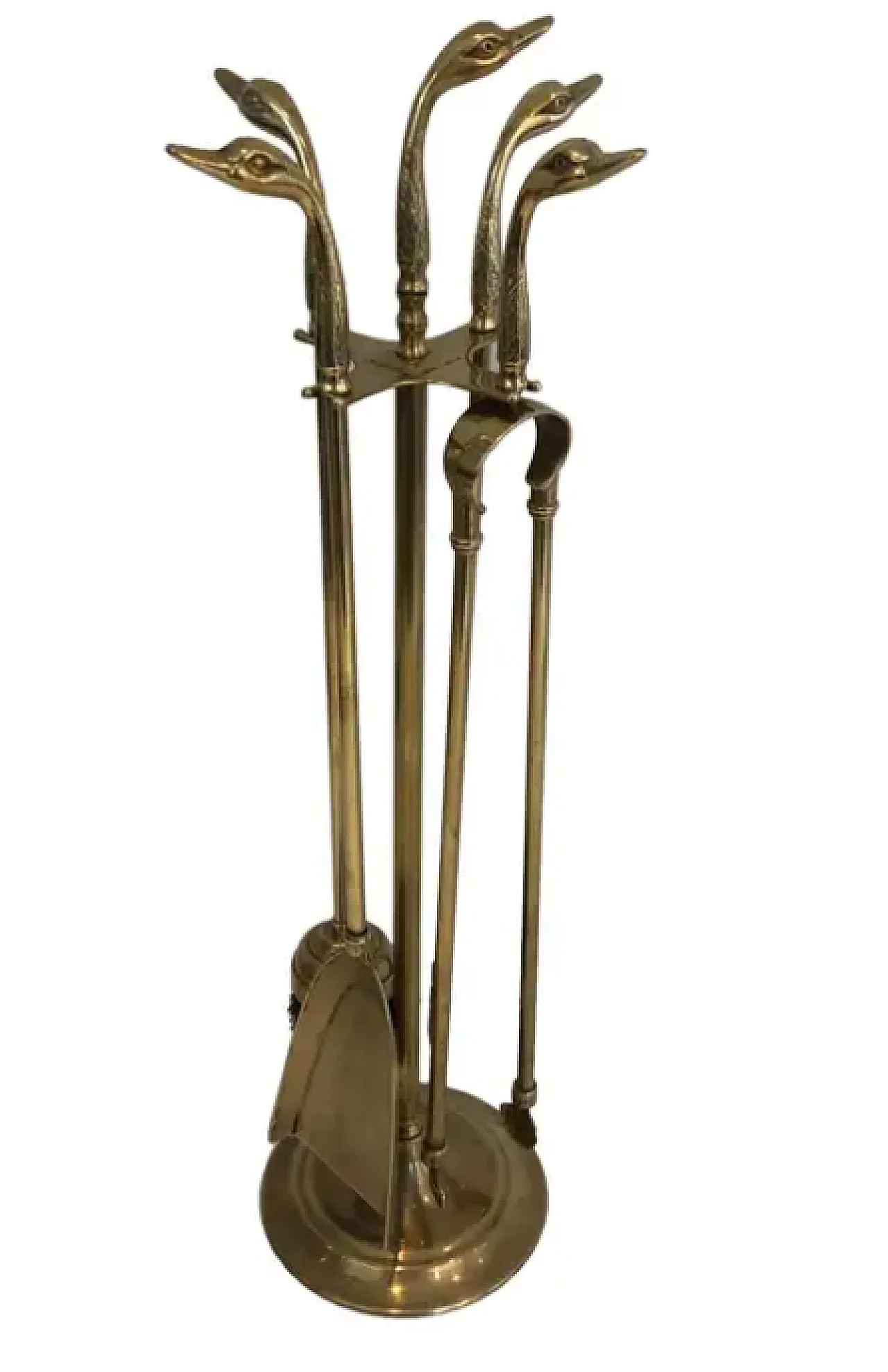 Attrezzi da camino in ottone con teste di anatra, anni '60 1