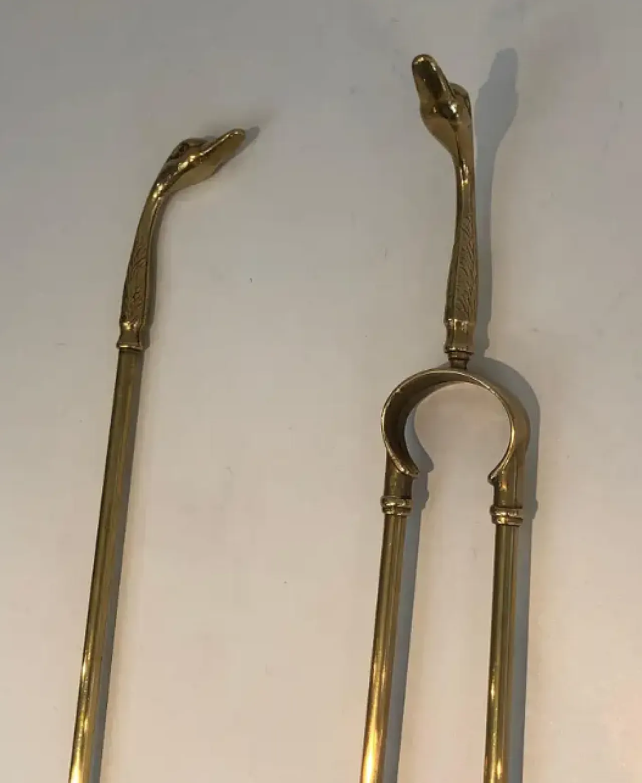 Attrezzi da camino in ottone con teste di anatra, anni '60 8
