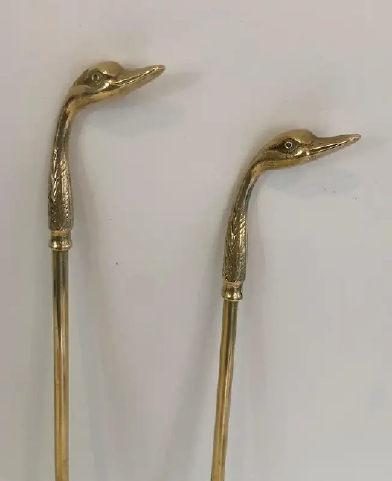 Attrezzi da camino in ottone con teste di anatra, anni '60 9