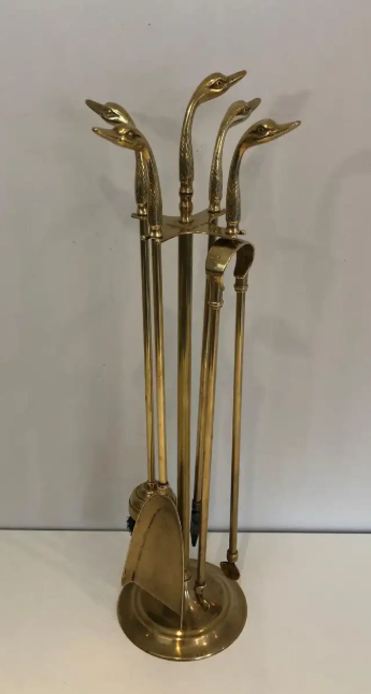Attrezzi da camino in ottone con teste di anatra, anni '60 18