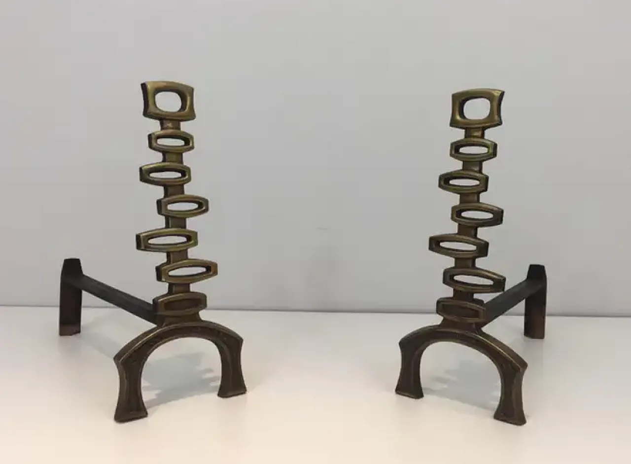 Coppia di Androni modernisti in ottone, anni '70 2