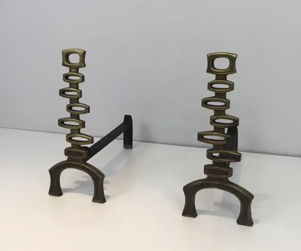 Coppia di Androni modernisti in ottone, anni '70 3