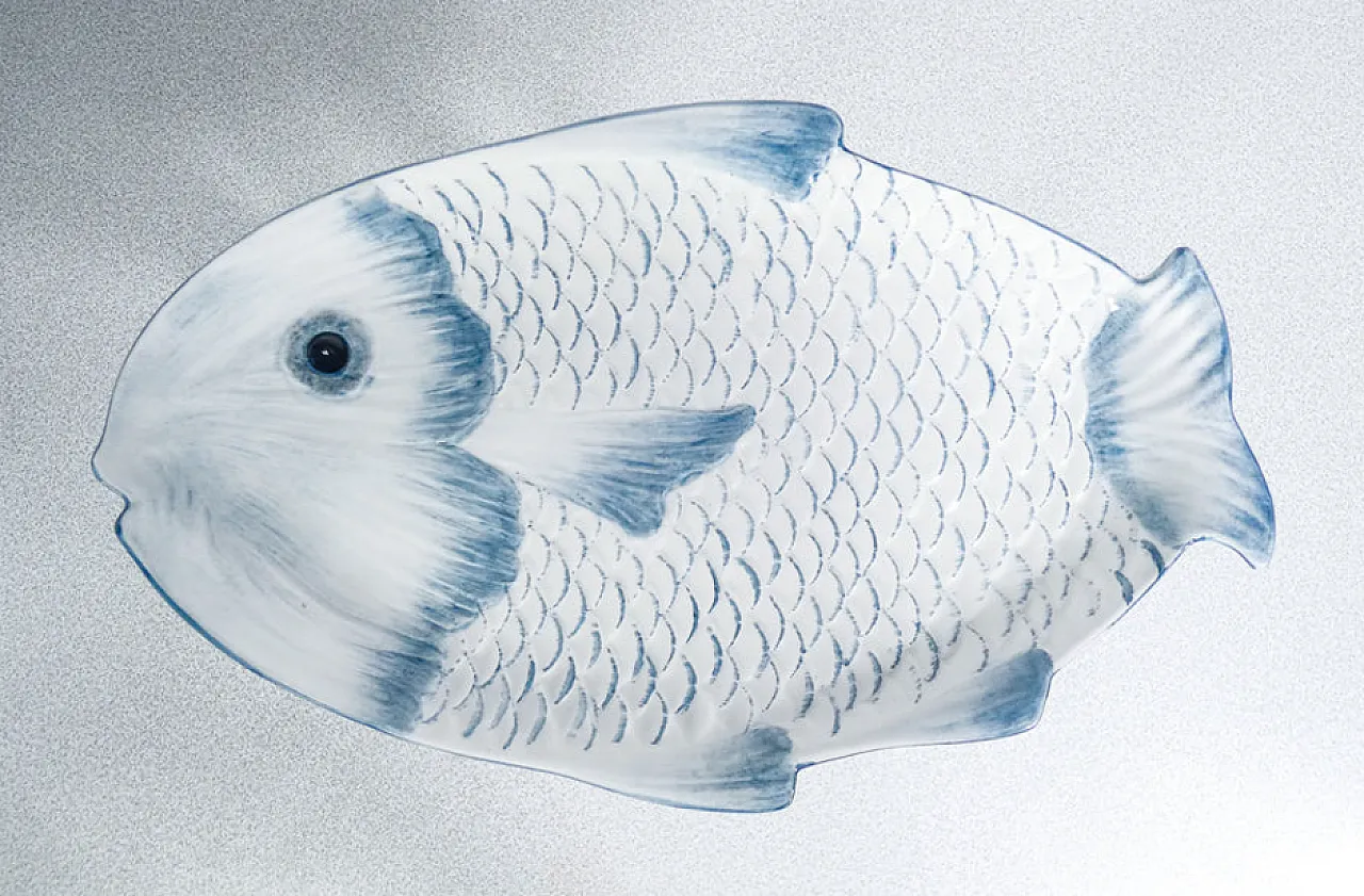 7 Piatti a forma di pesce in ceramica di F.lli Mannella, fine '900 6