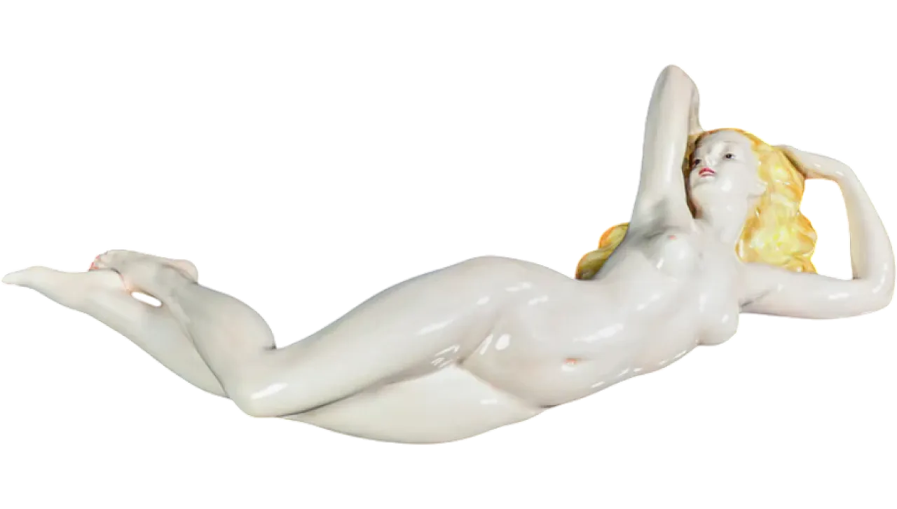 Nudo femminile disteso, scultura in ceramica, anni '30 13