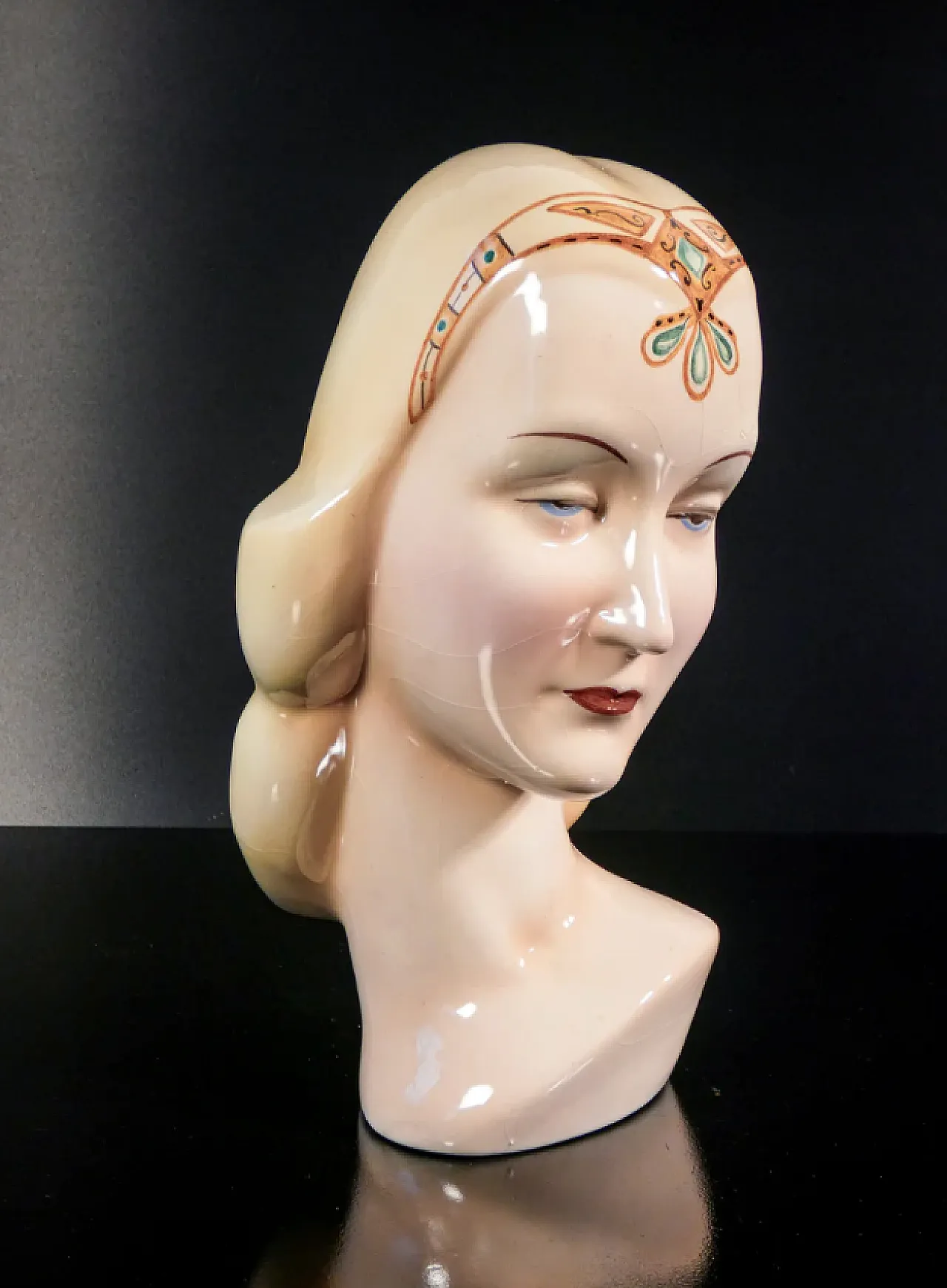 Donna con diadema, acultura in ceramica dipinta a mano, anni '40 1