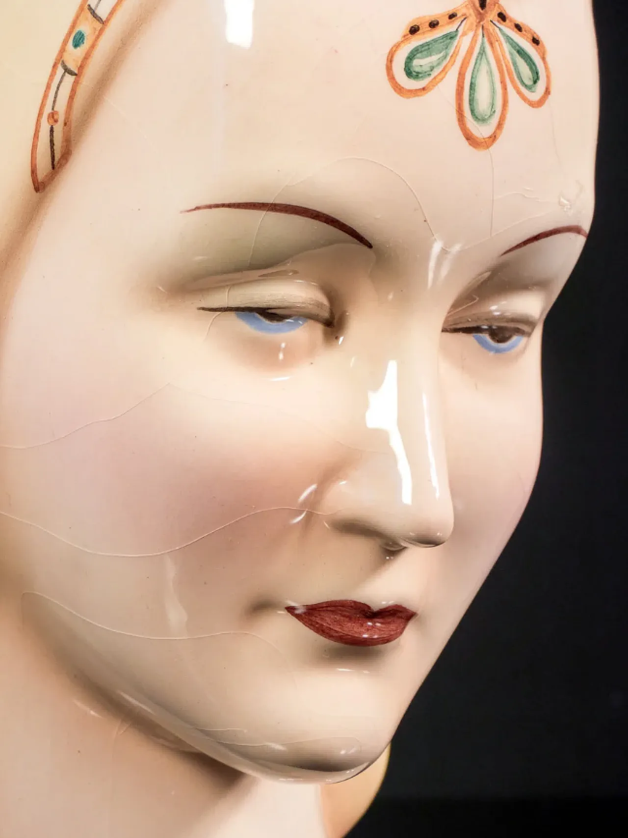 Donna con diadema, acultura in ceramica dipinta a mano, anni '40 2