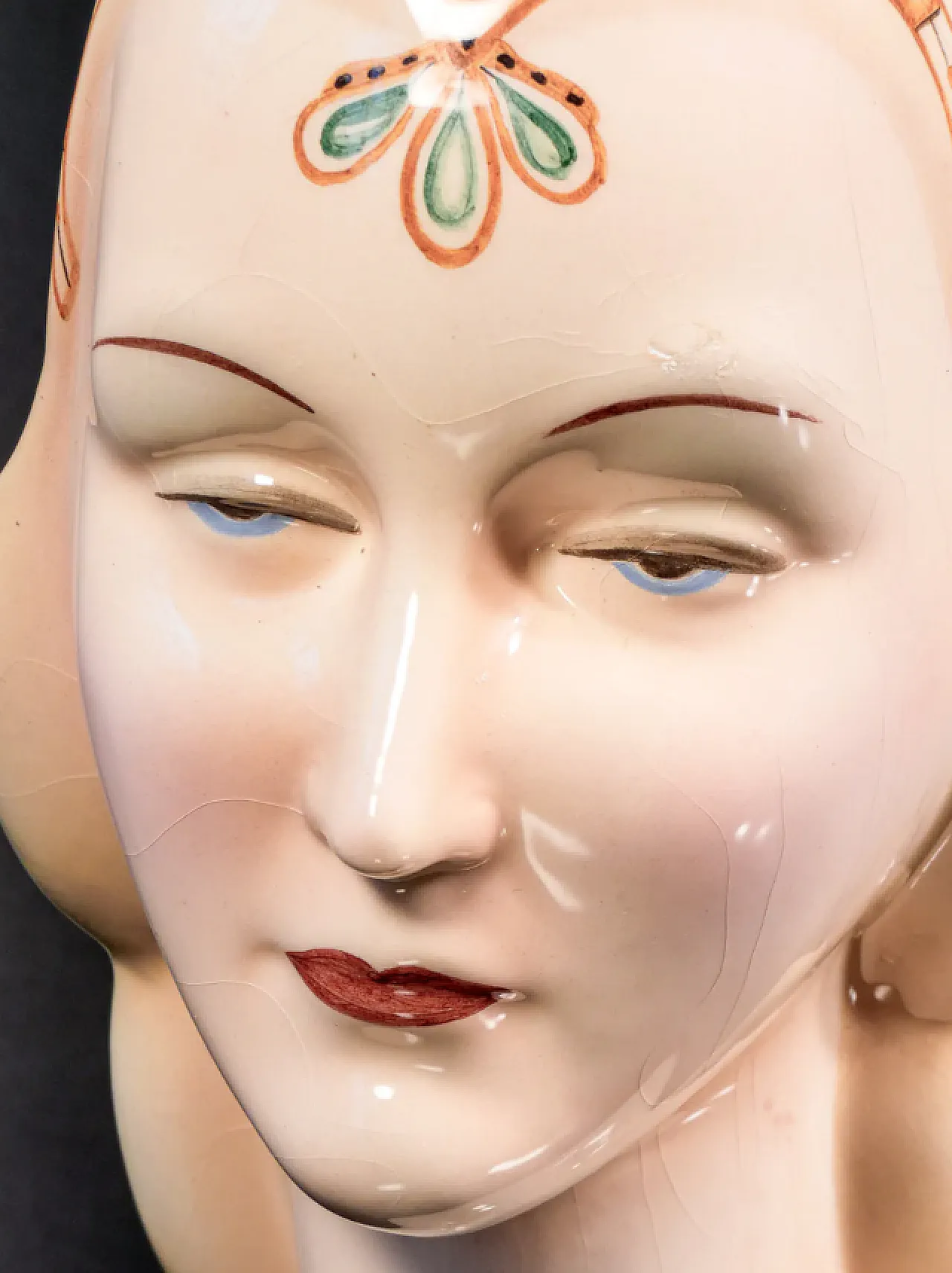 Donna con diadema, acultura in ceramica dipinta a mano, anni '40 4