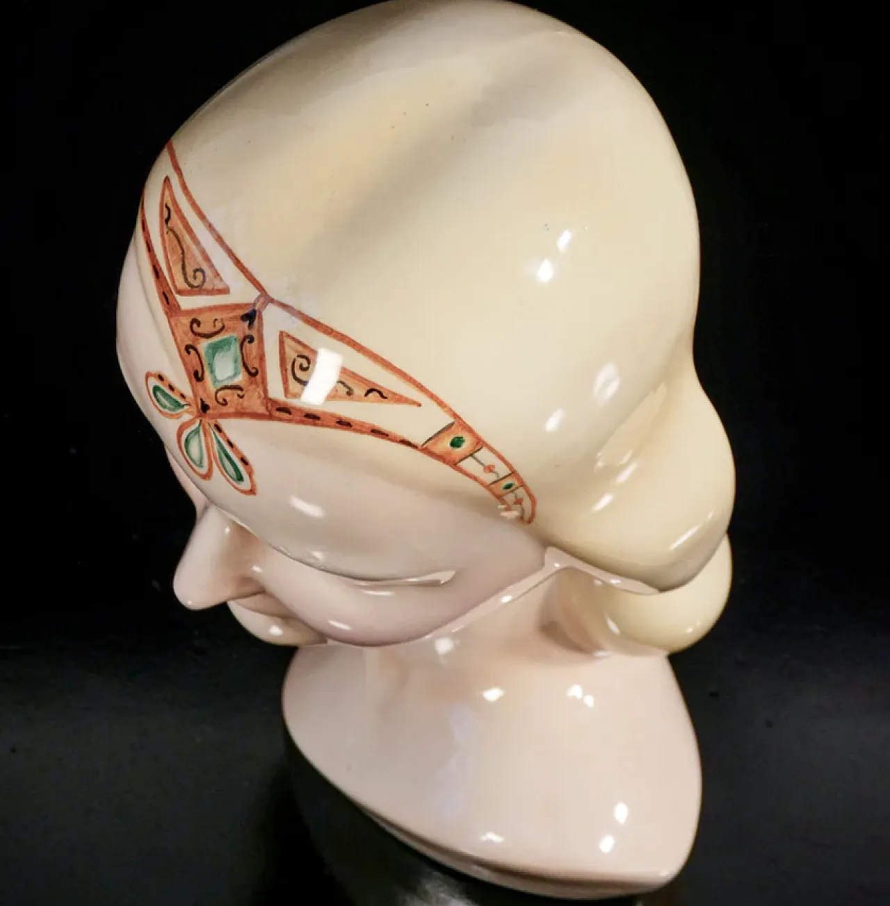 Donna con diadema, acultura in ceramica dipinta a mano, anni '40 9