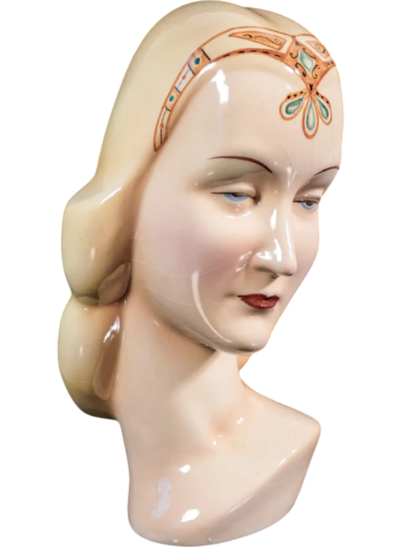 Donna con diadema, acultura in ceramica dipinta a mano, anni '40 10