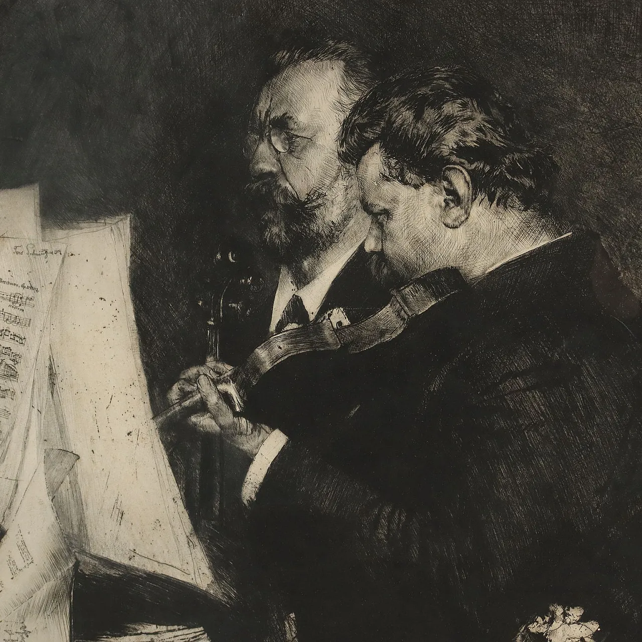Ferdinand Schmutzer, Joachim Quartet, etching, 1904 7