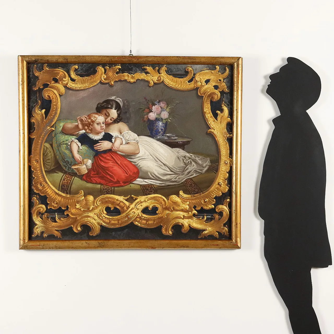 Interno con mamma e figlia, tempera su tela, '800 2