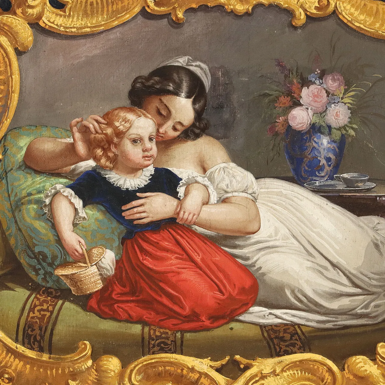 Interno con mamma e figlia, tempera su tela, '800 3