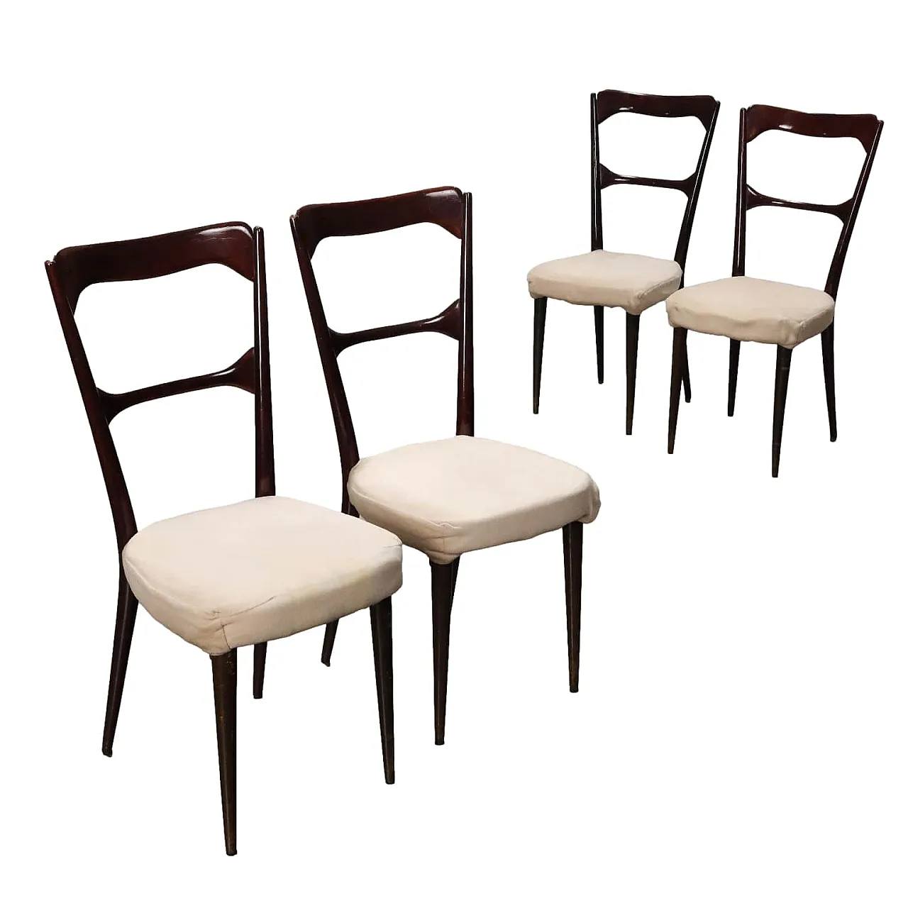 4 Chairs in wood and fabric, mid-20th century 1