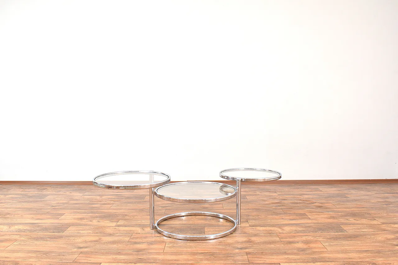 Vintage Milo Baughman Style Chrome Swivel Coffee Table, 1970s 1
