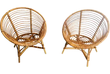 Coppia di poltrone in rattan, anni '70