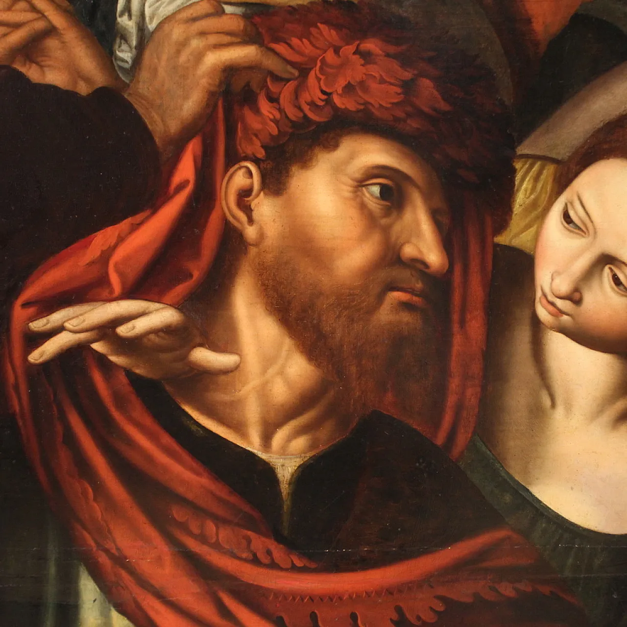 Vocazione di S. Matteo, dipinto fiammingo su tavola, '600 6