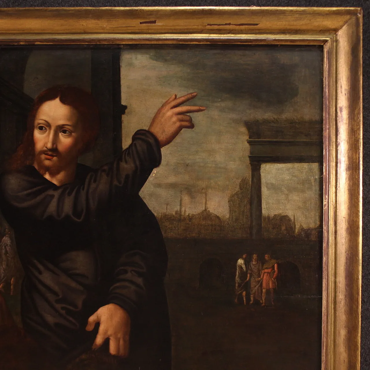 Vocazione di S. Matteo, dipinto fiammingo su tavola, '600 8